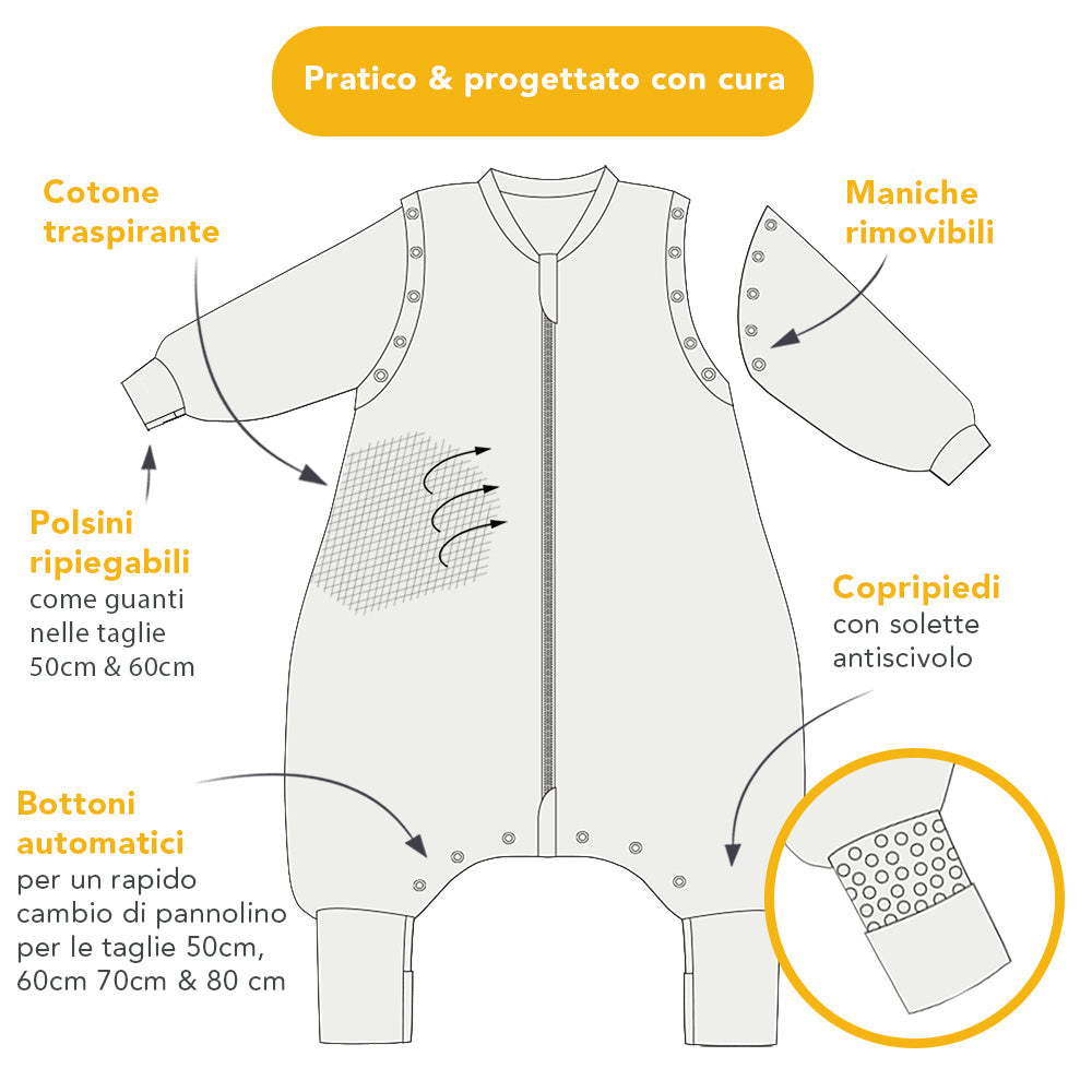 Sacco nanna con piedini, copripiedi e manichei, 1.0 TOG