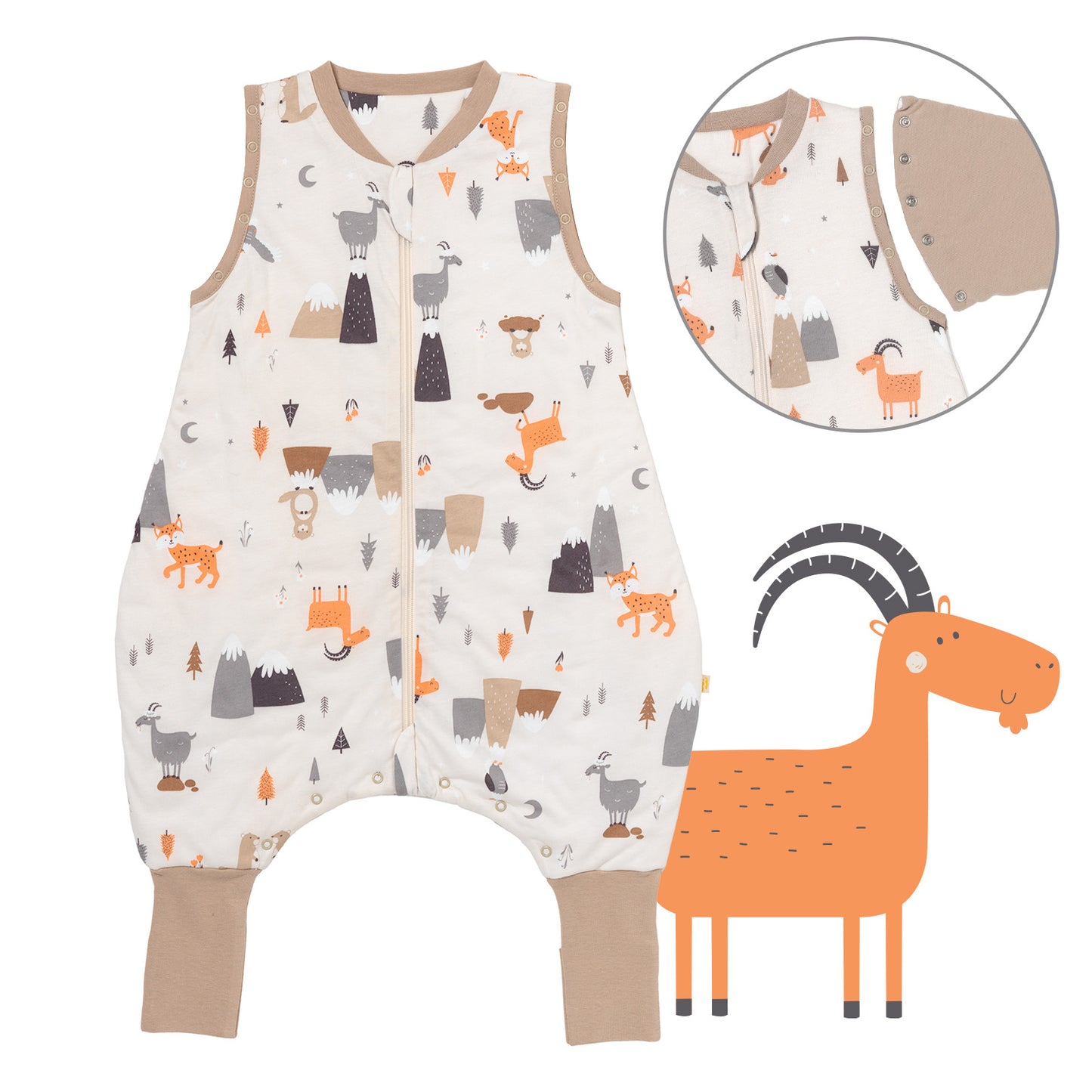 Sacco nanna con piedini copripiedi e manichei 1.0 TOG_Animali di montagna_Davanti con giromanica_1182