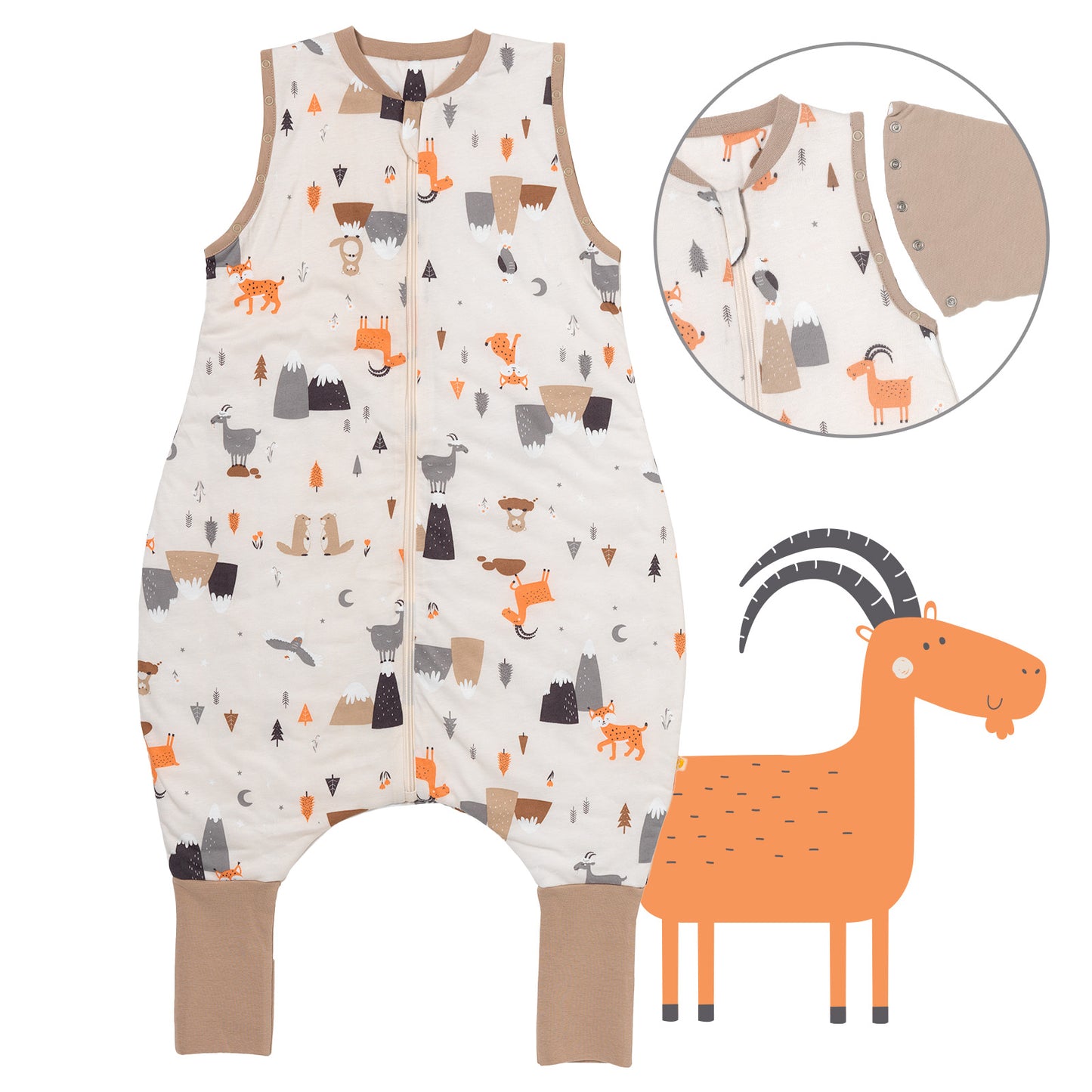 Sacco nanna con piedini copripiedi e manichei 1.0 TOG_Animali di montagna_Davanti con giromanica_1182