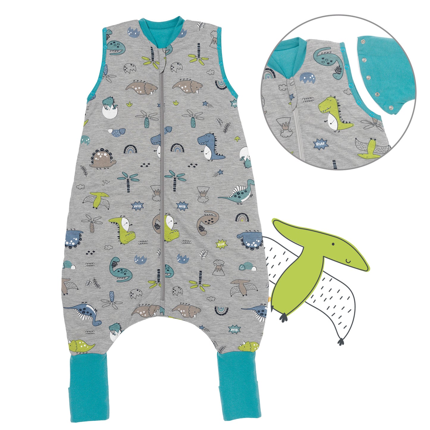 Sacco nanna con piedini copripiedi e manichei 1.0 TOG_Dino_Davanti con giromanica_1182