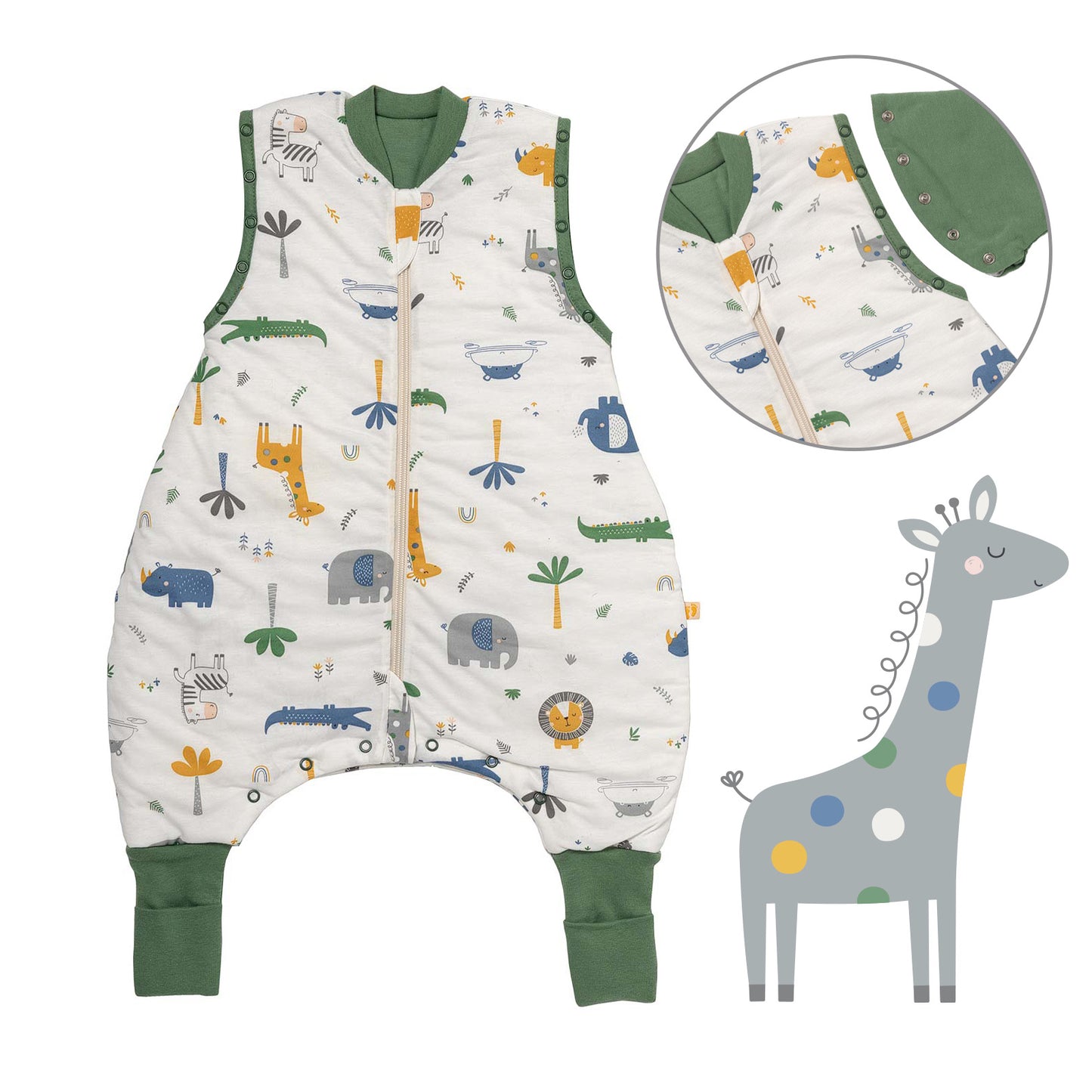 Sacco nanna con piedini copripiedi e manichei 1.0 TOG_Giungla_Davanti con giromanica_1182