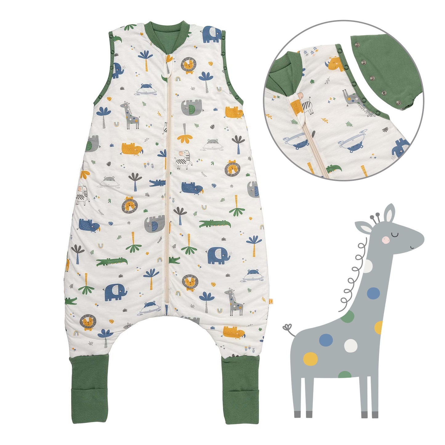 Sacco nanna con piedini copripiedi e manichei 1.0 TOG_Giungla_Davanti con giromanica_1182