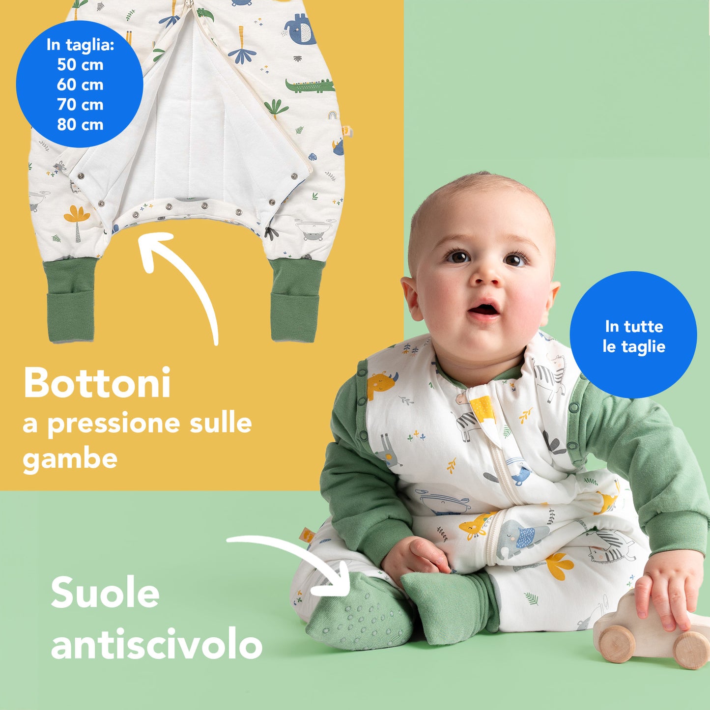 Sacco nanna con piedini copripiedi e manichei 1.0 TOG_Giungla_zona del piede_1182