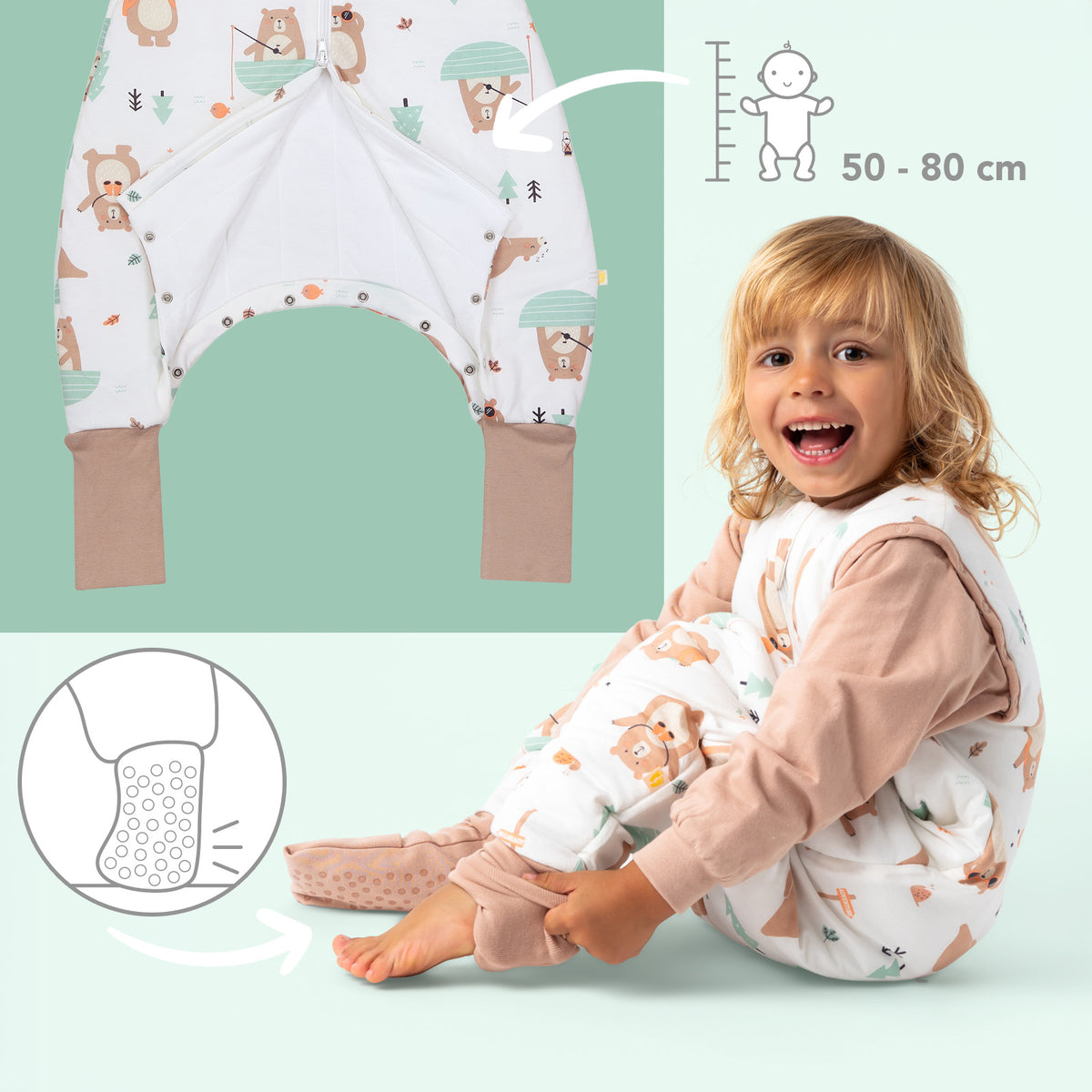 Sacco nanna con piedini copripiedi e manichei 1.0 TOG_Orso Esploratore_zona del piede_1182
