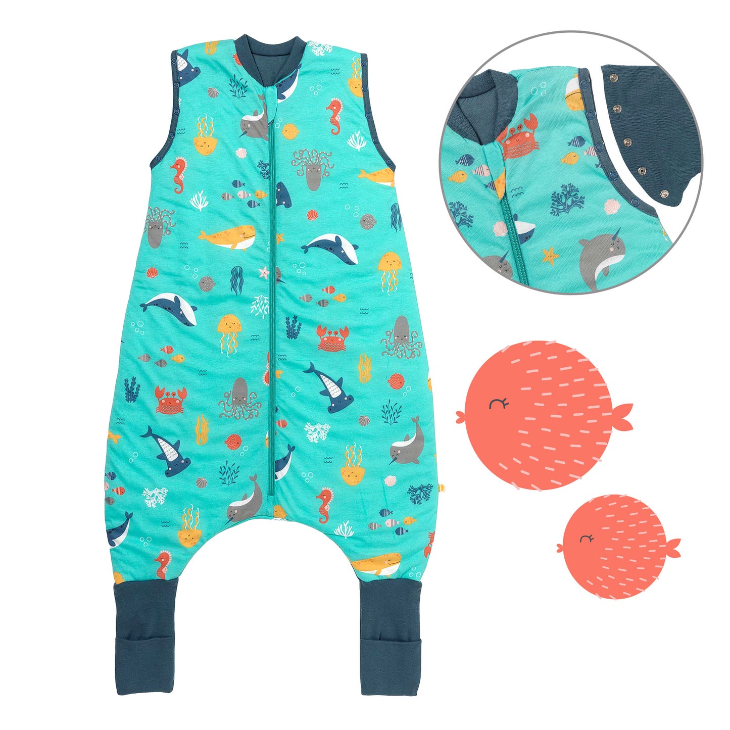 Sacco nanna con piedini copripiedi e manichei 1.0 TOG_Animali marini_Davanti con giromanica_1182