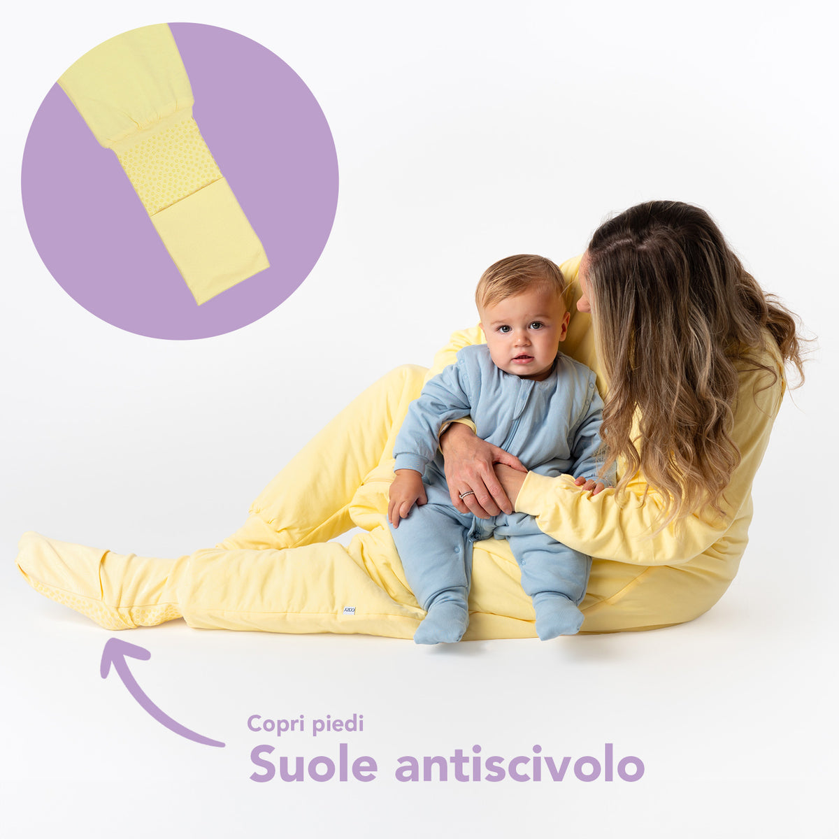 Sacco nanna con piedini e copripiedi per adulti 3.5 TOG_Giallo Chiaro_zona del piede_1189