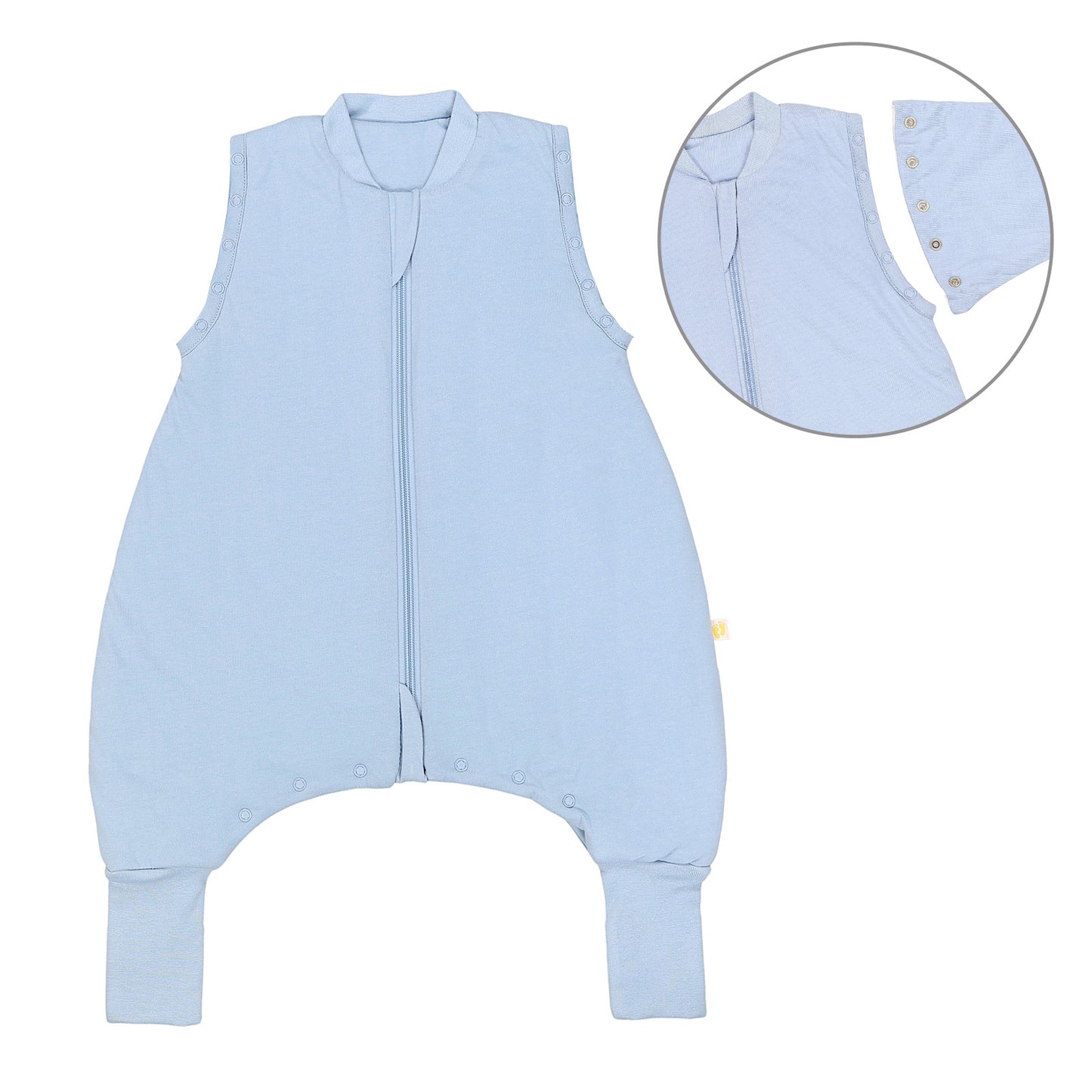 Sacco nanna con piedini copripiedi e manichei 1.0 TOG_Blu Ghiaccio_Davanti con giromanica_1200