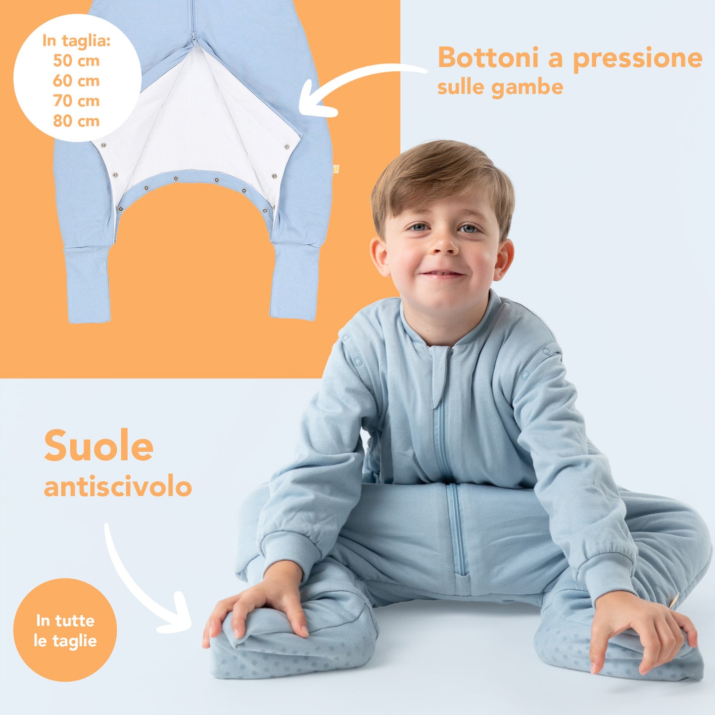 Sacco nanna con piedini e copripiedi 2.5 TOG_Blu Ghiaccio_zona del piede_1202
