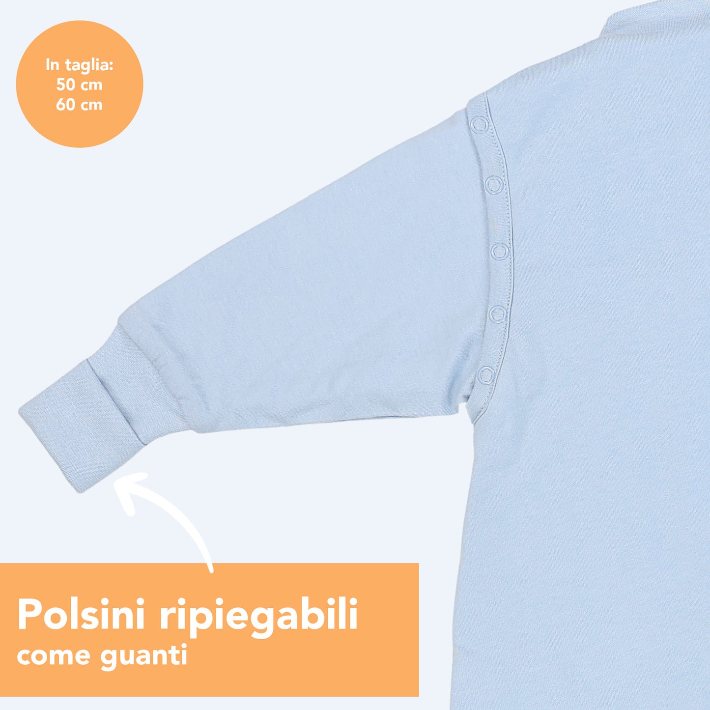 Sacco nanna con piedini e copripiedi 2.5 TOG_Blu Ghiaccio_polsini_1202