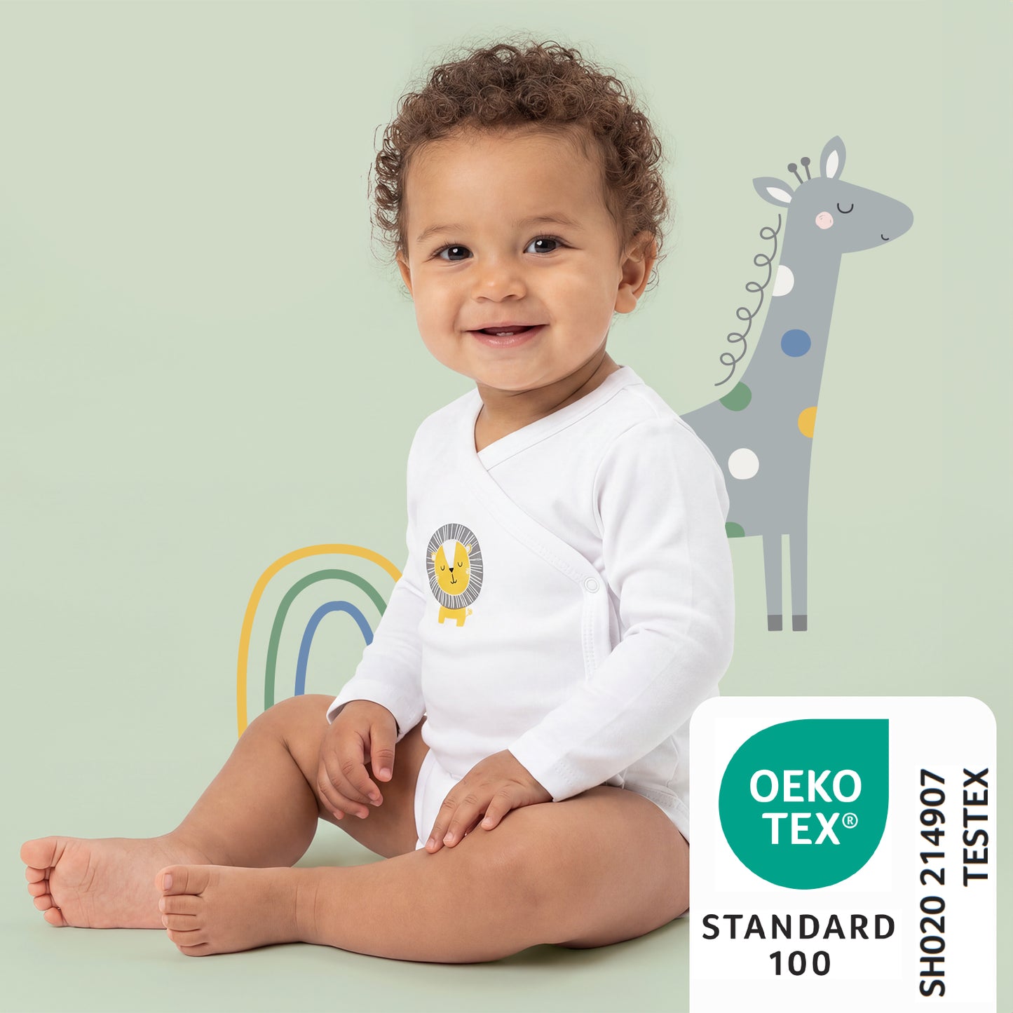 Body avvolgente neonato maniche lunghe in cotone organico - pacco da 3_Amici animali_OEKOTEX_1208
