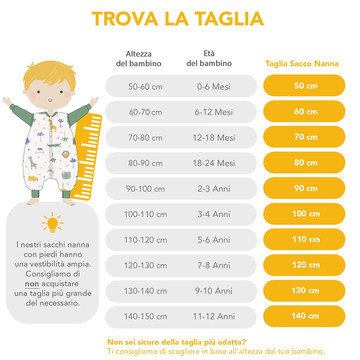 Sacco nanna con piedini e copripiedi 3.5 TOG_tabella delle taglie_1209