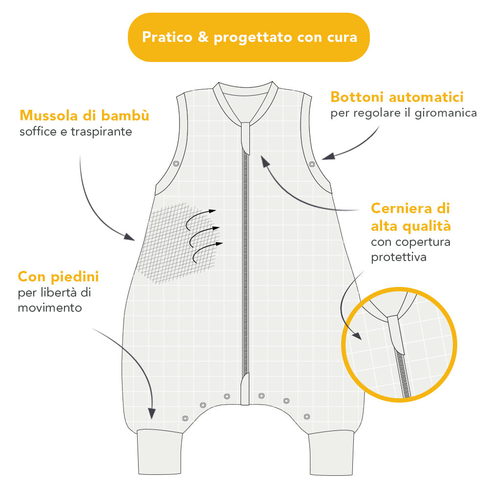 Sacco nanna con piedini in mussola, 0.5 TOG