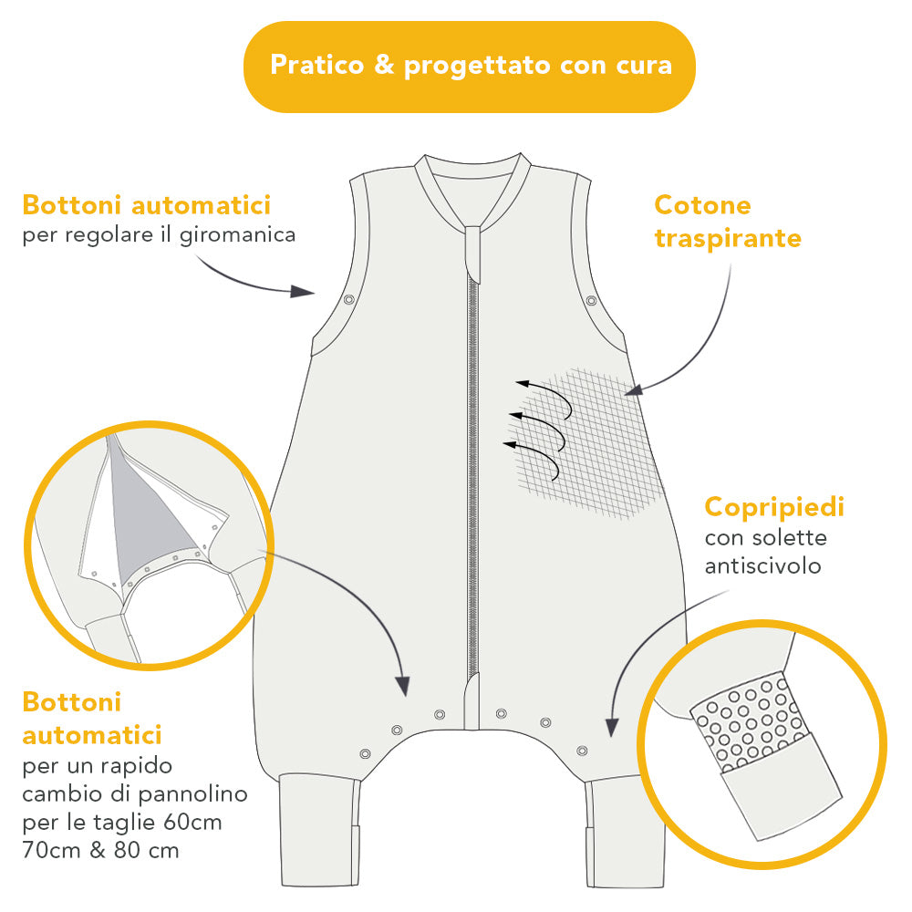 Sacco nanna con piedini e copripiedi in cotone organico, 1.0 TOG