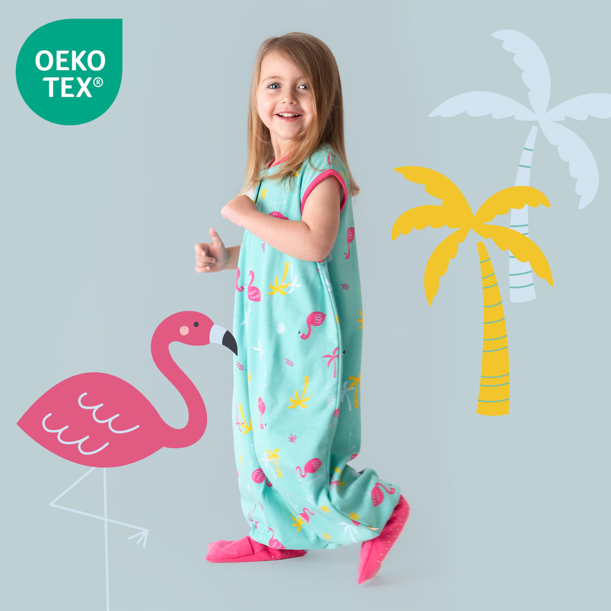 Sacco nanna con piedini e copripiedi in cotone organico 1.0 TOG_Flamingo_OEKOTEX_419