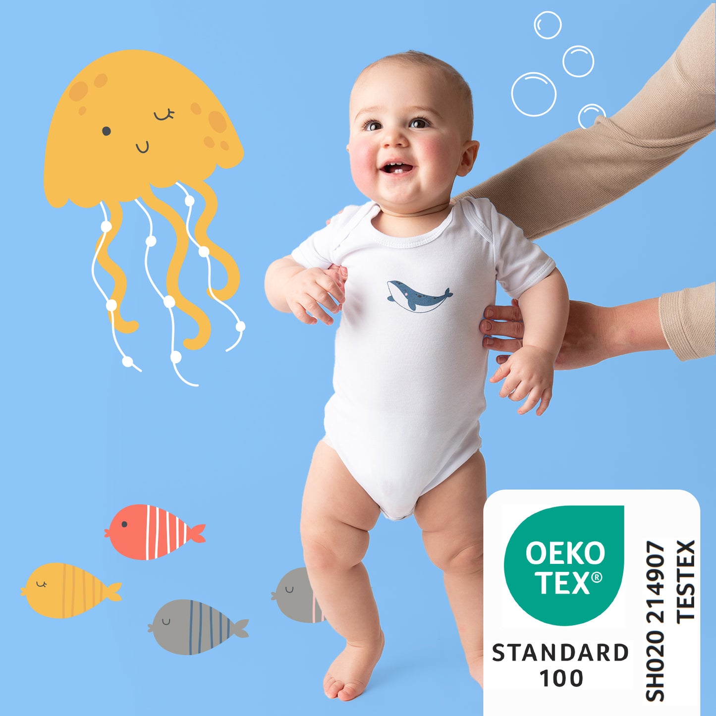 Body neonato maniche corte in cotone organico - pacco da 5_Animali marini_2_430