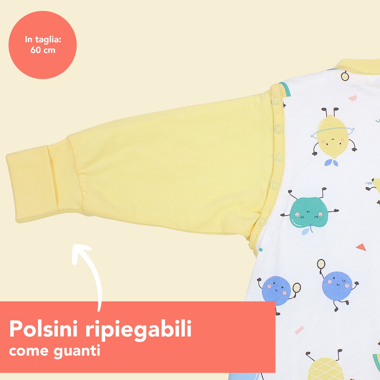 Sacco nanna con piedini e copripiedi 2.5 TOG_Frutti Sprint_polsini_461