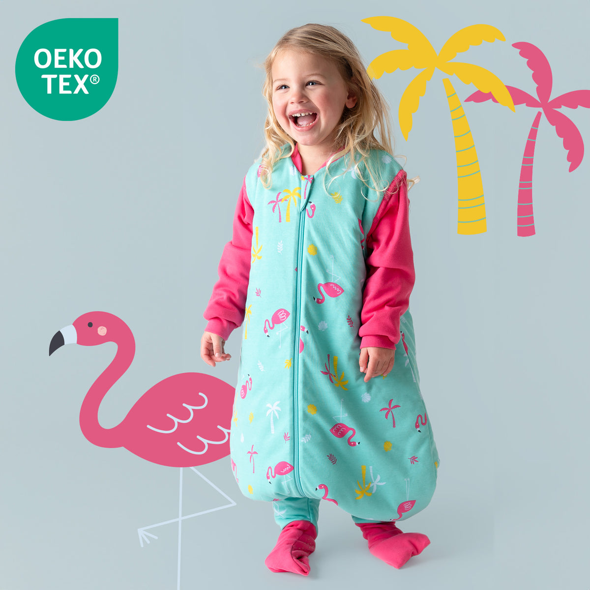 Sacco nanna con piedini e copripiedi in cotone organico 2.5 TOG_Flamingo_OEKOTEX_462
