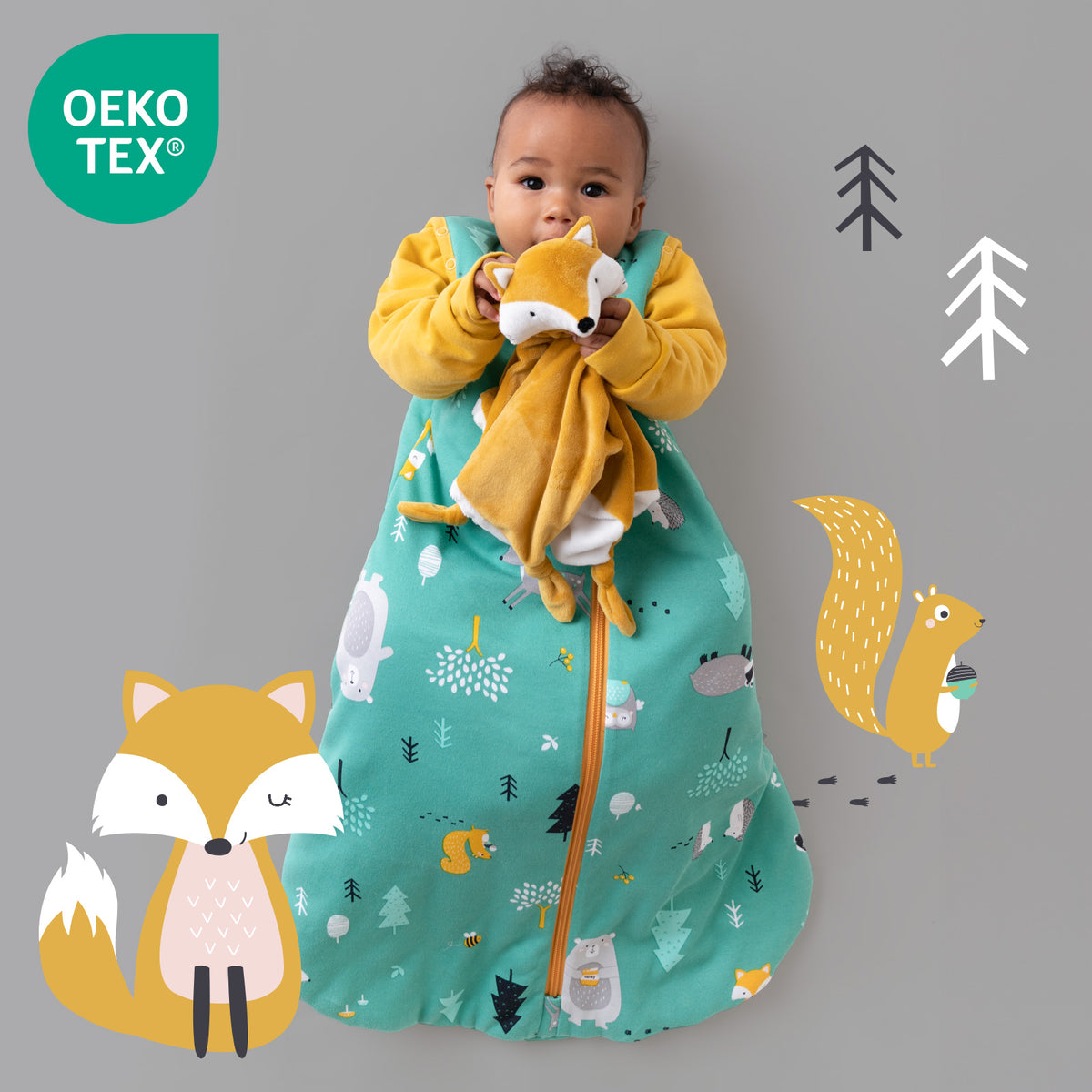 Sacco nanna bambino in cotone organico 2.5 TOG_Animali del bosco_OEKOTEX_466