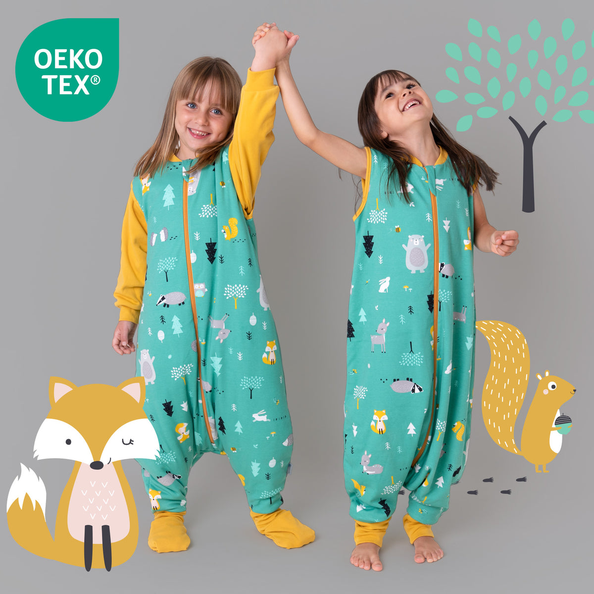 Sacco nanna con piedini e copripiedi in cotone organico 3.5 TOG_Animali del bosco_OEKOTEX_469