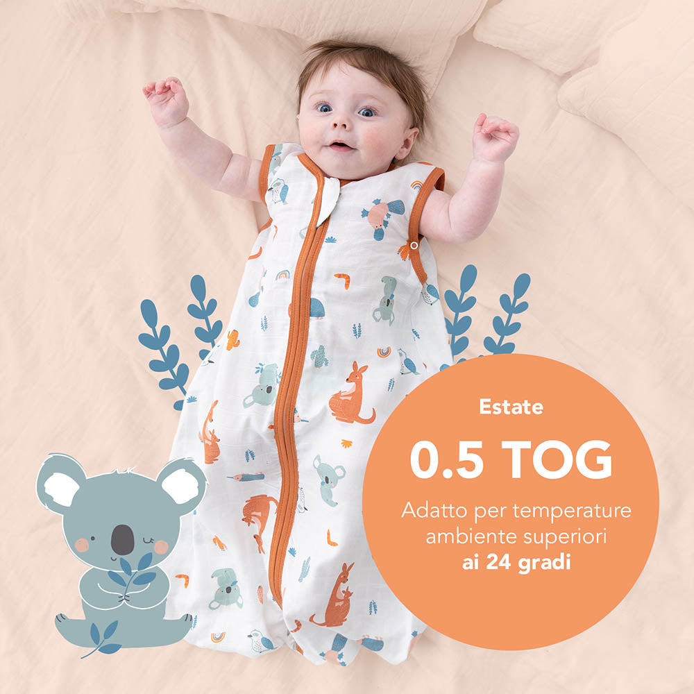 Sacco Nanna Estivo 0.5 Tog In 100% Cotone - Morbido E Traspirante Per Neonati (0-24 Mesi) - Con Cerniera A 2 Vie Per Cambi Facili